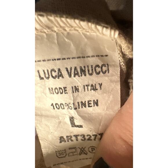 Women L Luca Vanucci Italy Beige Polka Dot 100% Linen Lagenlook Dress Asymmetric - Picture 7 of 7